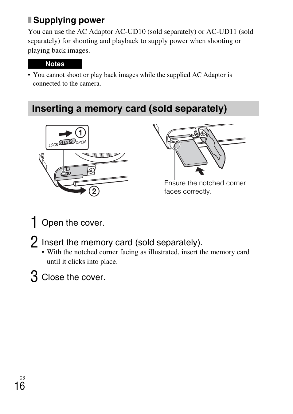 Inserting a memory card (sold separately) | Sony DSC-RX100M3 User Manual | Page 16 / 124