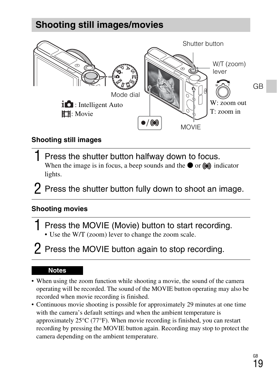 Shooting still images/movies | Sony DSC-RX100M3 User Manual | Page 19 / 124