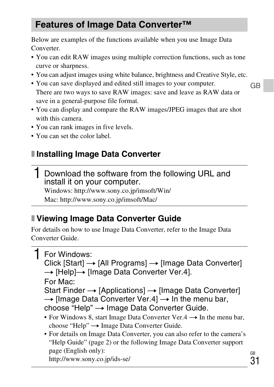 Features of image data converter | Sony DSC-RX100M3 User Manual | Page 31 / 124