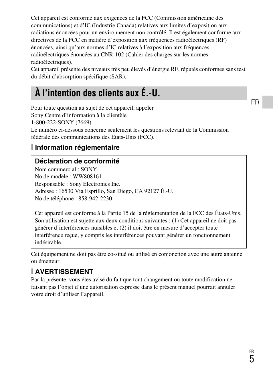 À l’intention des clients aux é.-u | Sony DSC-RX100M3 User Manual | Page 43 / 124