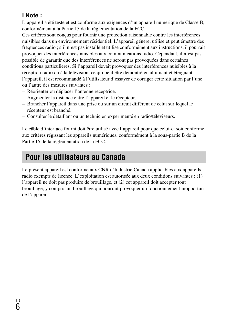 Pour les utilisateurs au canada | Sony DSC-RX100M3 User Manual | Page 44 / 124