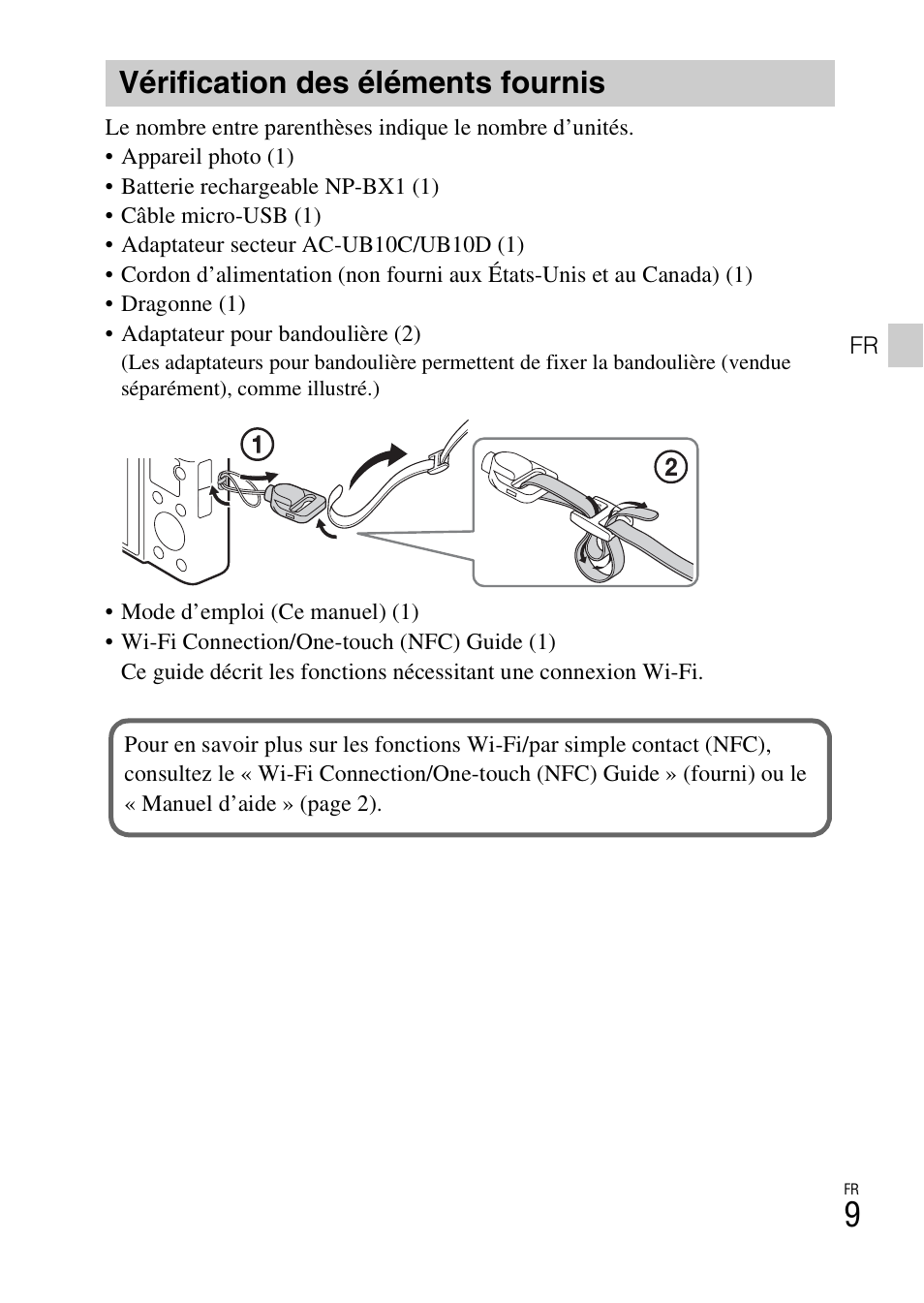 Vérification des éléments fournis | Sony DSC-RX100M3 User Manual | Page 47 / 124