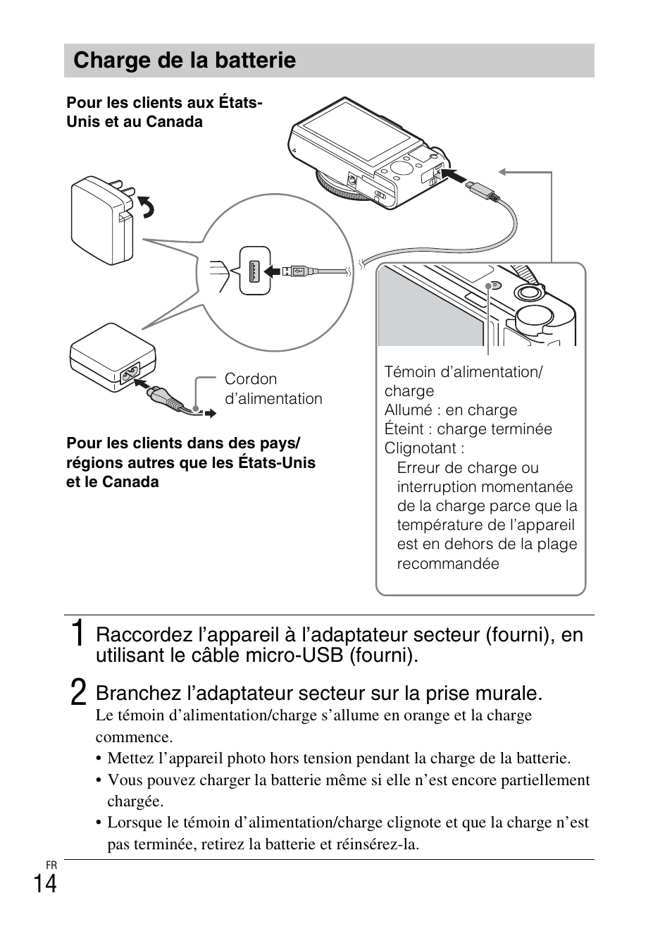 Charge de la batterie | Sony DSC-RX100M3 User Manual | Page 52 / 124