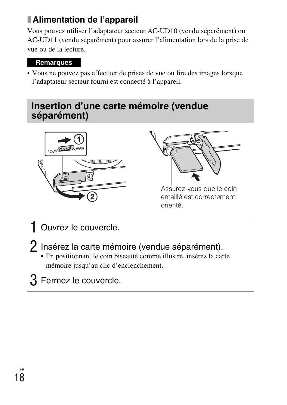 Insertion d’une carte mémoire (vendue séparément) | Sony DSC-RX100M3 User Manual | Page 56 / 124