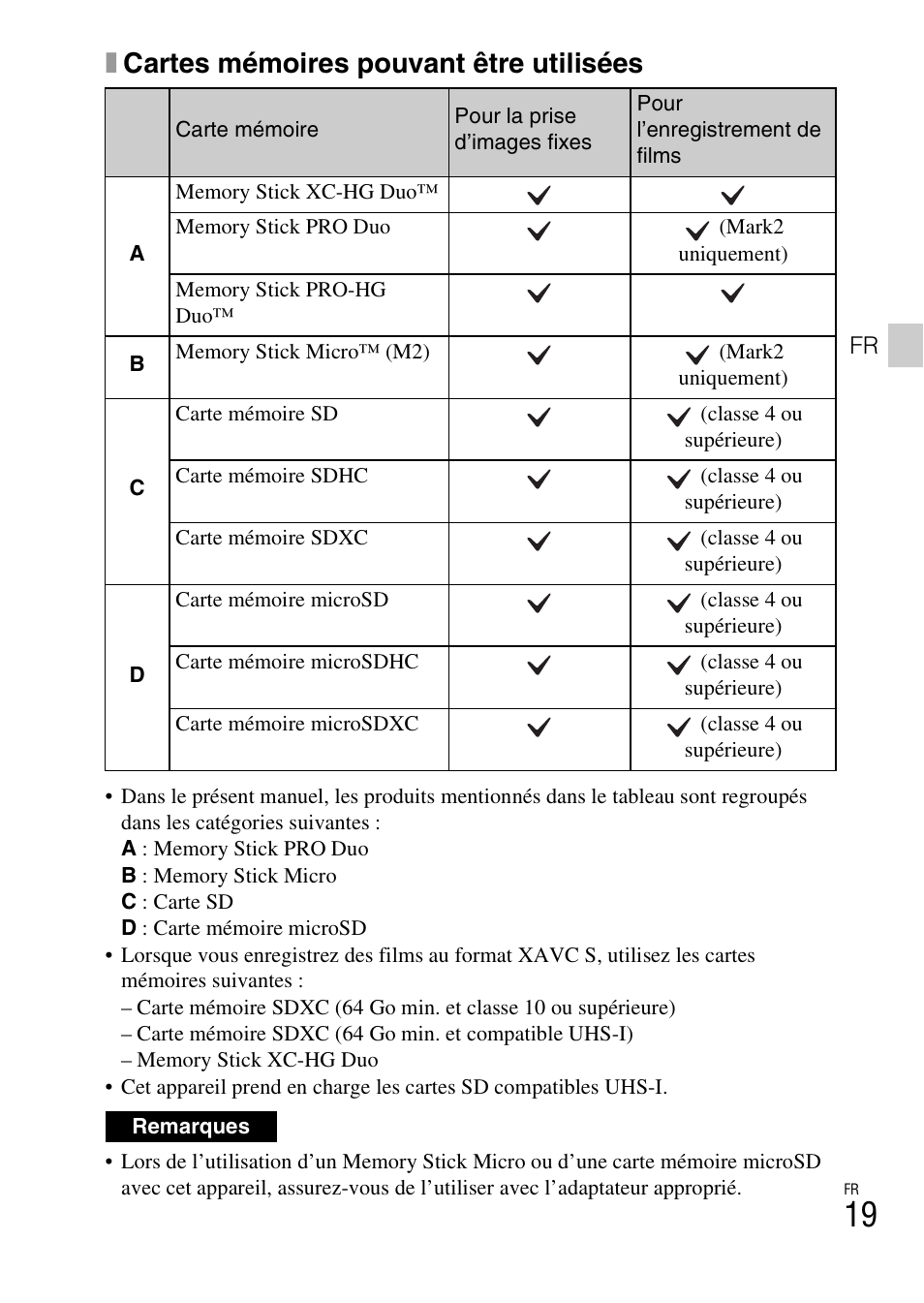 Xcartes mémoires pouvant être utilisées | Sony DSC-RX100M3 User Manual | Page 57 / 124
