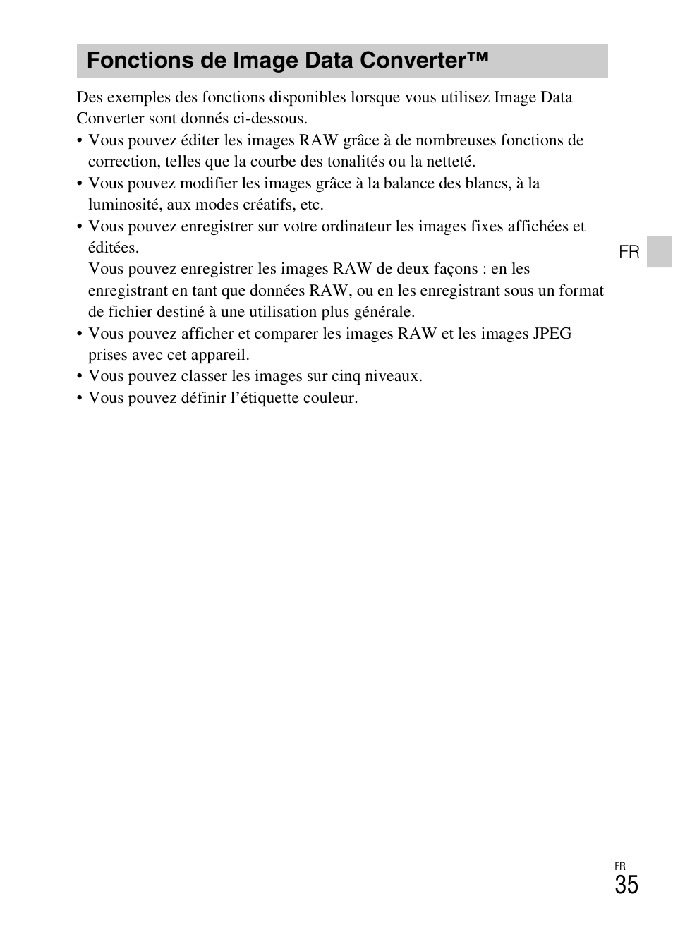 Fonctions de image data converter | Sony DSC-RX100M3 User Manual | Page 73 / 124