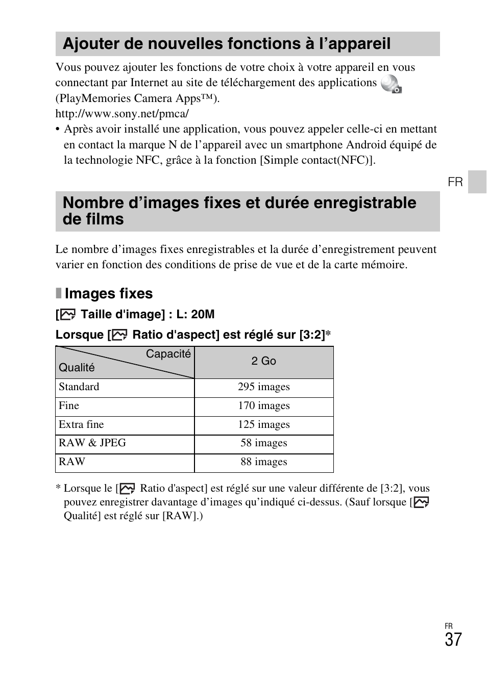 Ajouter de nouvelles fonctions à l’appareil, Ximages fixes | Sony DSC-RX100M3 User Manual | Page 75 / 124