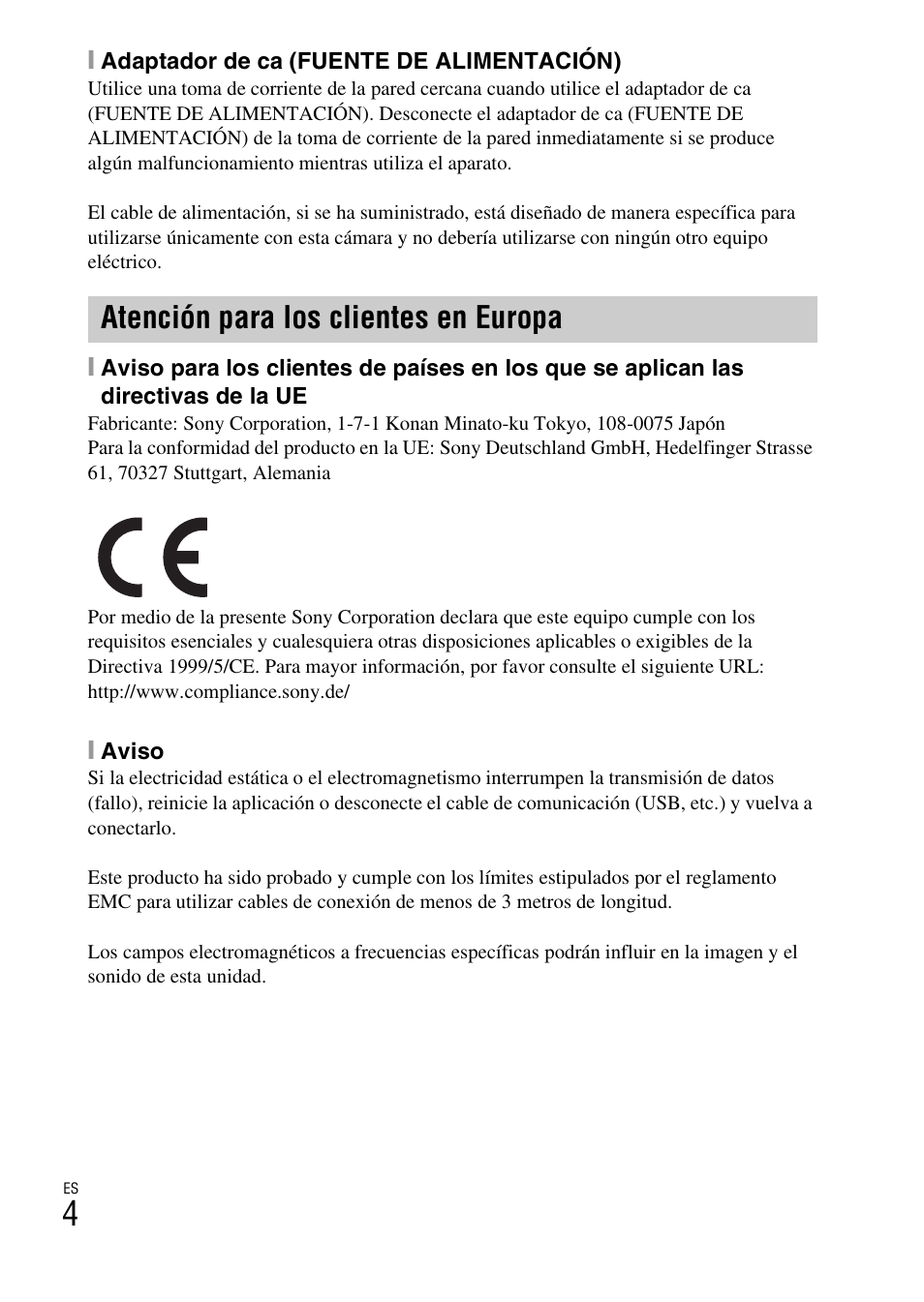 Atención para los clientes en europa | Sony DSC-RX100M3 User Manual | Page 86 / 124