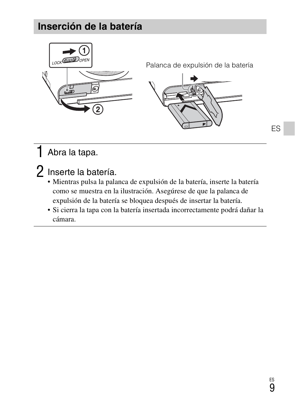 Inserción de la batería | Sony DSC-RX100M3 User Manual | Page 91 / 124