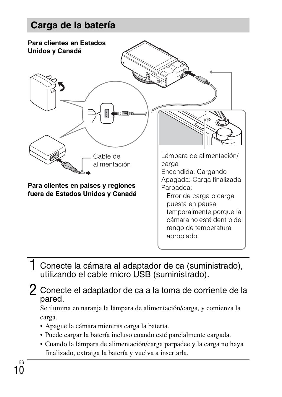 Carga de la batería | Sony DSC-RX100M3 User Manual | Page 92 / 124