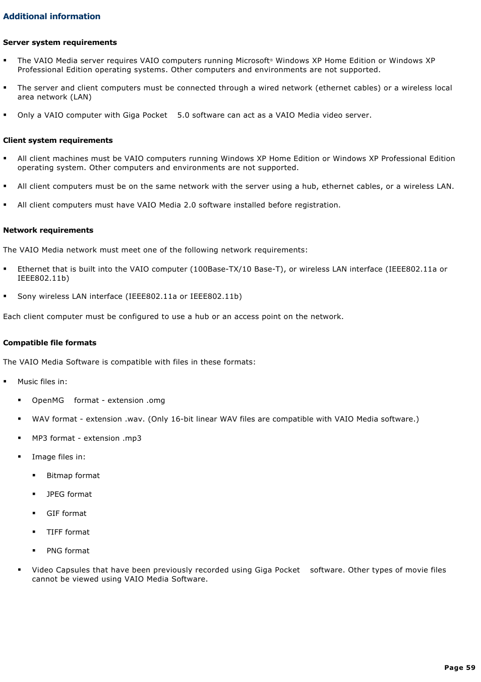 Additional information | Sony PCV-RS100 User Manual | Page 59 / 114