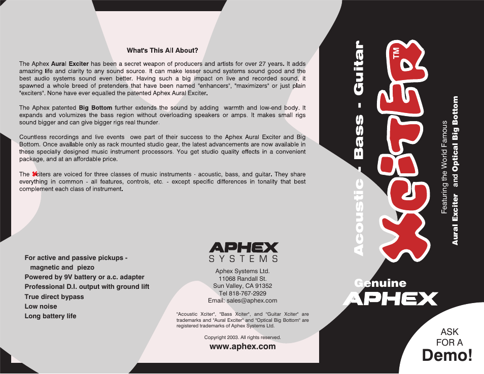 Aphex Systems Xciter Acoustic Bass Guitar User Manual | 2 pages