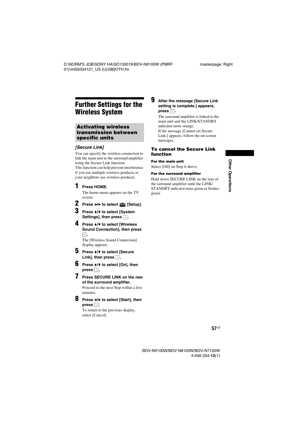 Further settings for the wireless system, Further settings for the wireless, System | Sony BDV-N8100W User Manual | Page 57 / 88