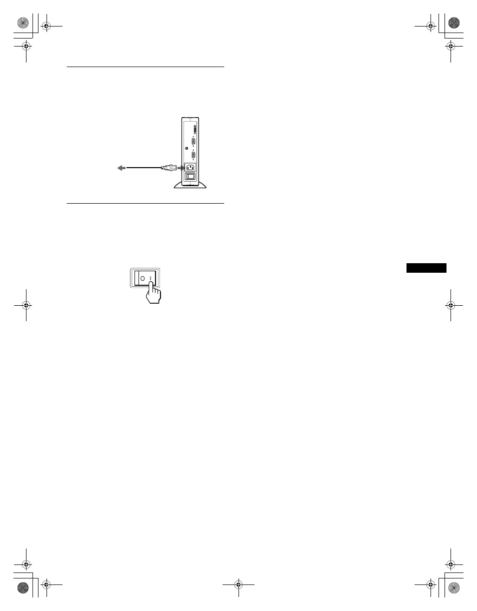 Step 3: connect the power cord, Step 4: turn on the monitor and computer, Step 3 | Step 4 | Sony SDM-N50R User Manual | Page 9 / 104