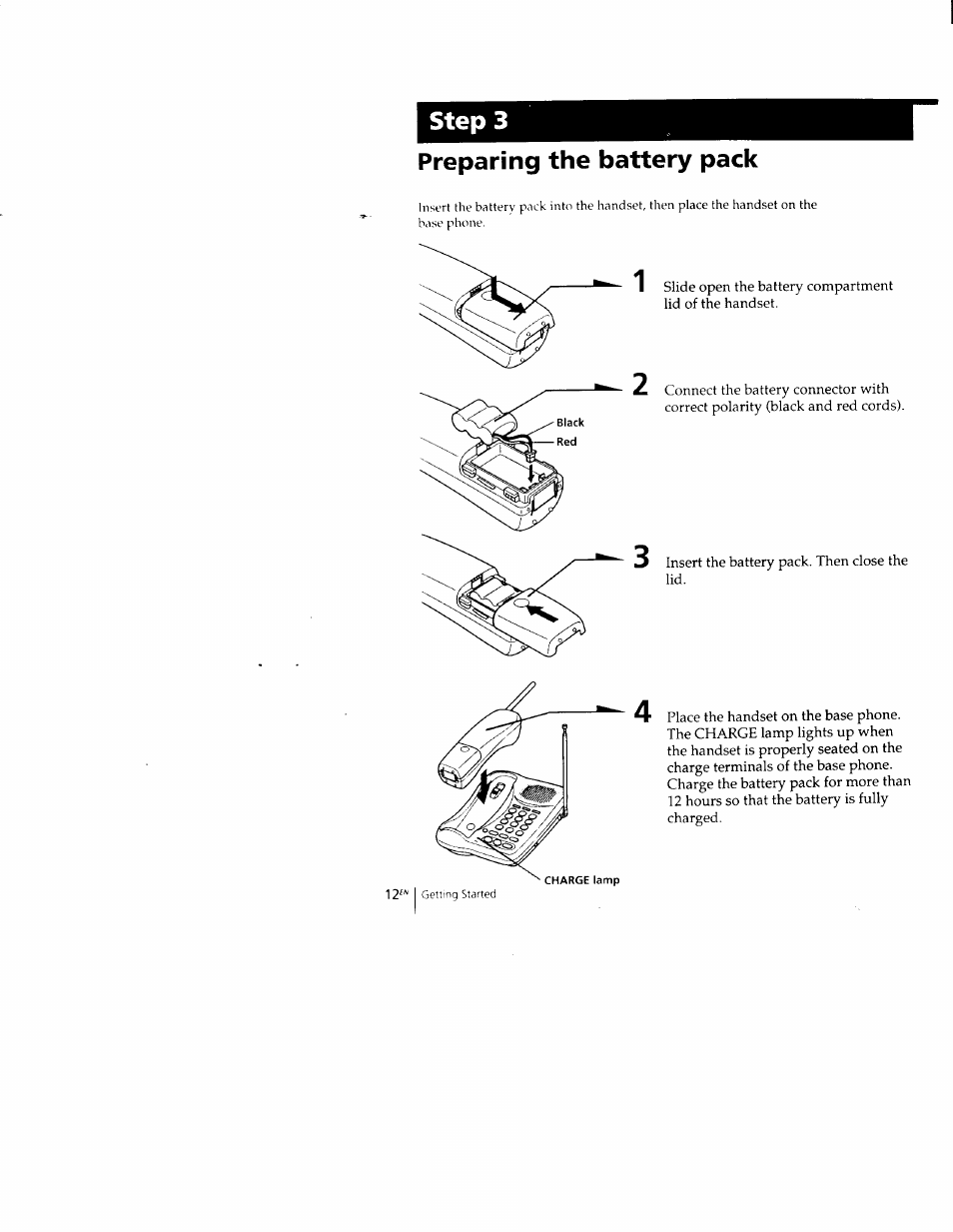 Preparing the battery pack, Step 3 | Sony SPP-M502 User Manual | Page 12 / 78