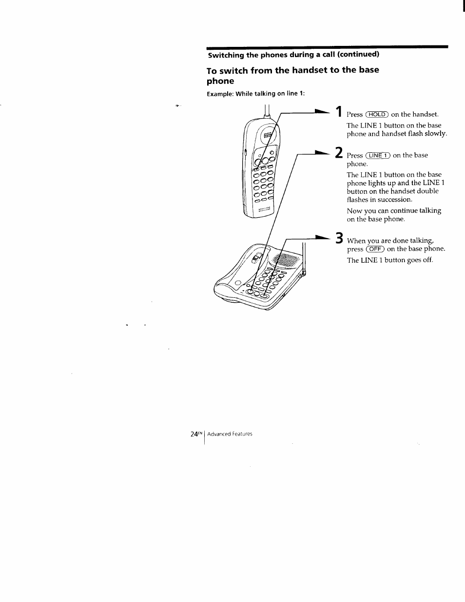 To switch from the handset to the base phone | Sony SPP-M502 User Manual | Page 24 / 78