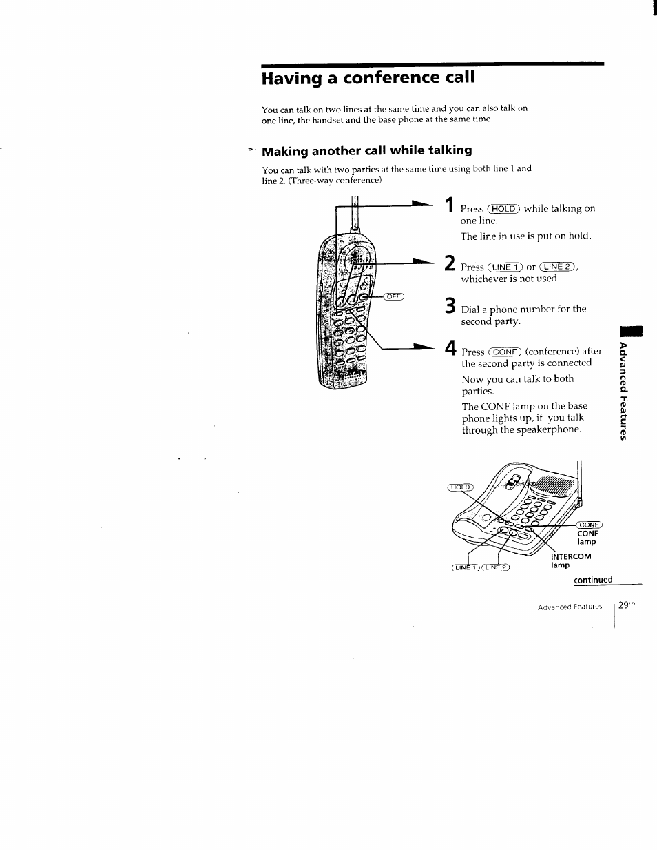 Having a conference call, Making another call while talking | Sony SPP-M502 User Manual | Page 29 / 78