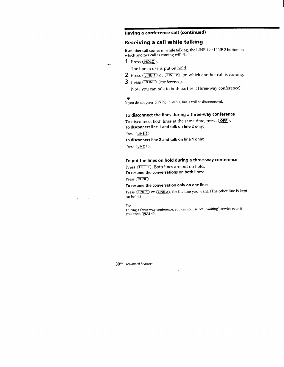 Receiving a call while talking | Sony SPP-M502 User Manual | Page 30 / 78