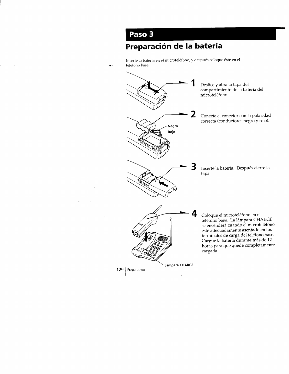 Preparación de la batería, Paso 3 | Sony SPP-M502 User Manual | Page 50 / 78