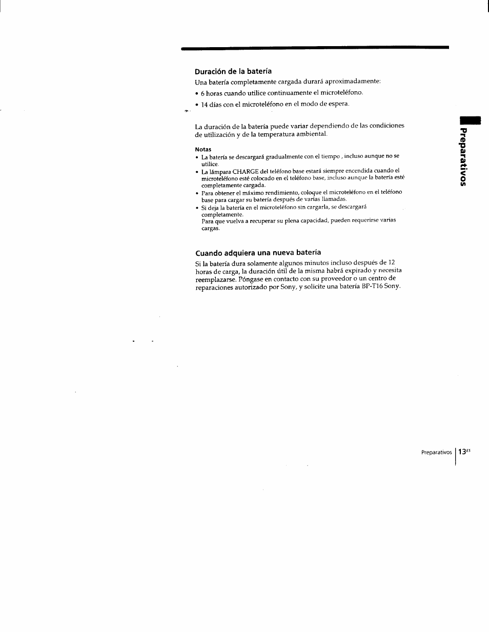 Duración de la batería, Notas, Cuando adquiera una nueva batería | Sony SPP-M502 User Manual | Page 51 / 78