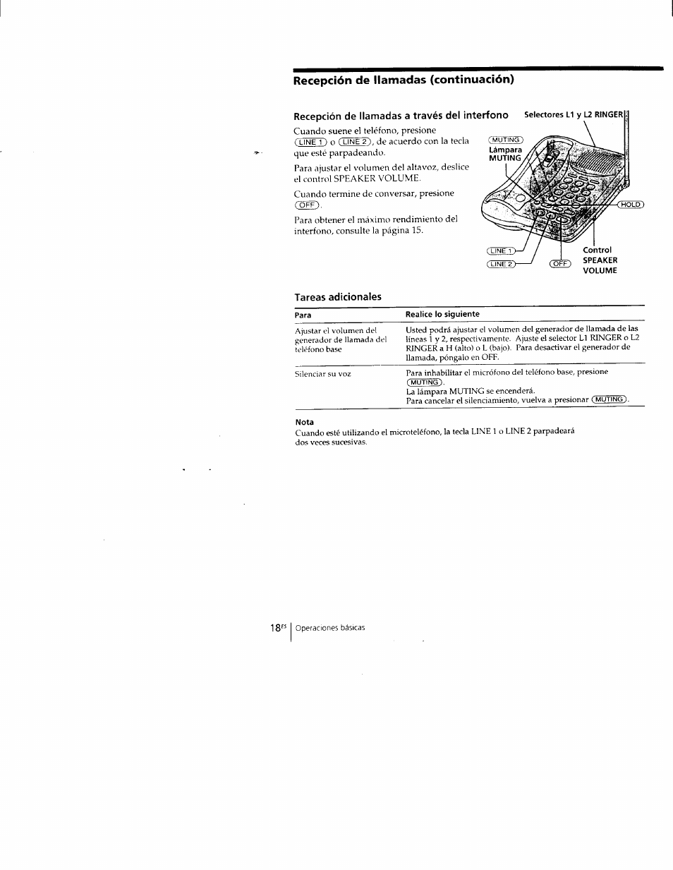 Recepción de llamadas a través del interfono, Nota | Sony SPP-M502 User Manual | Page 56 / 78