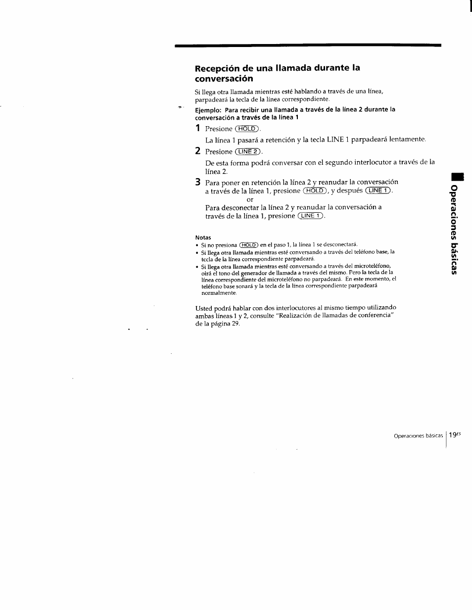 Recepción de una llamada durante la conversación, Notas | Sony SPP-M502 User Manual | Page 57 / 78