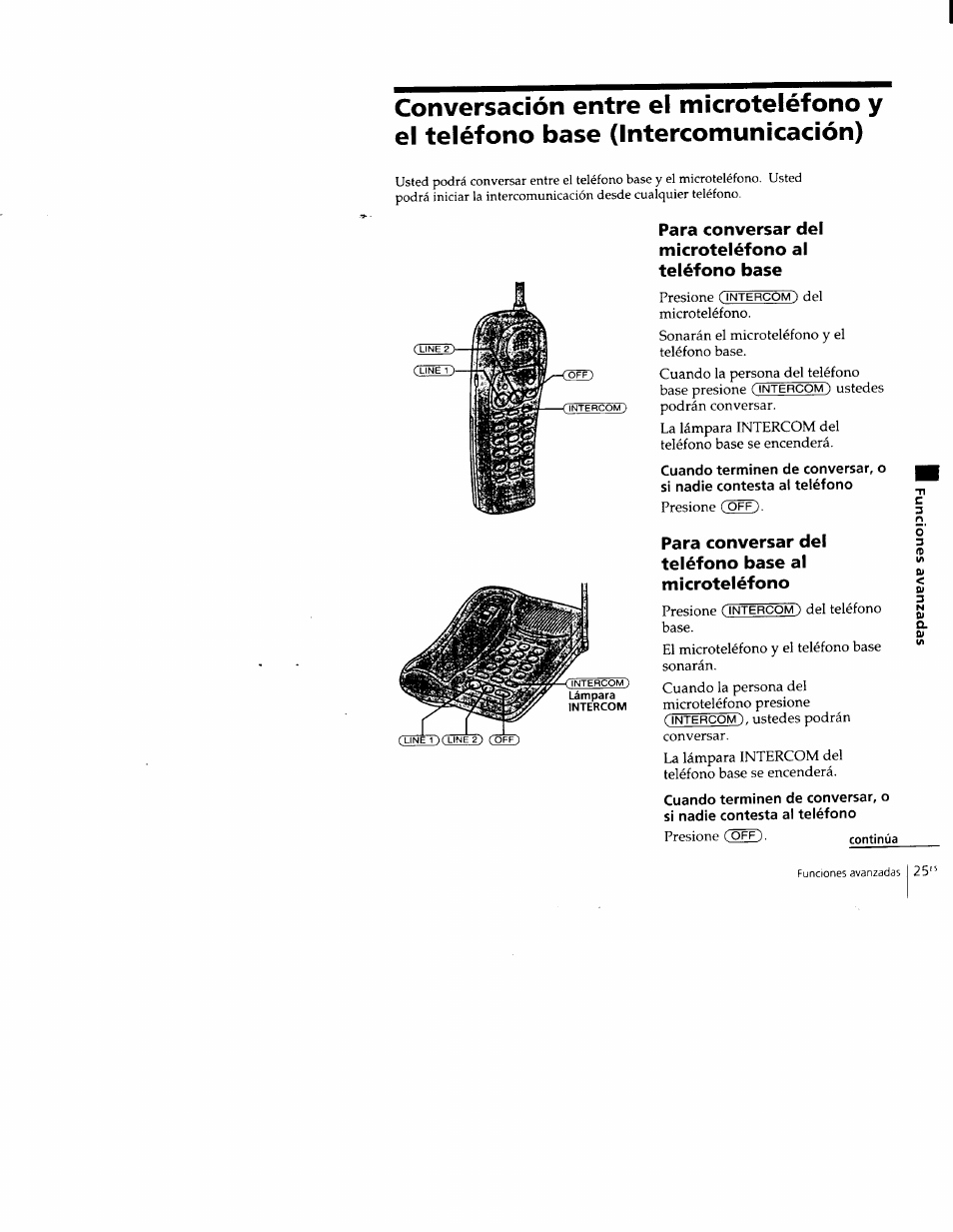 Para conversar del microteléfono al teléfono base, Para conversar del teléfono base al microteléfono | Sony SPP-M502 User Manual | Page 63 / 78