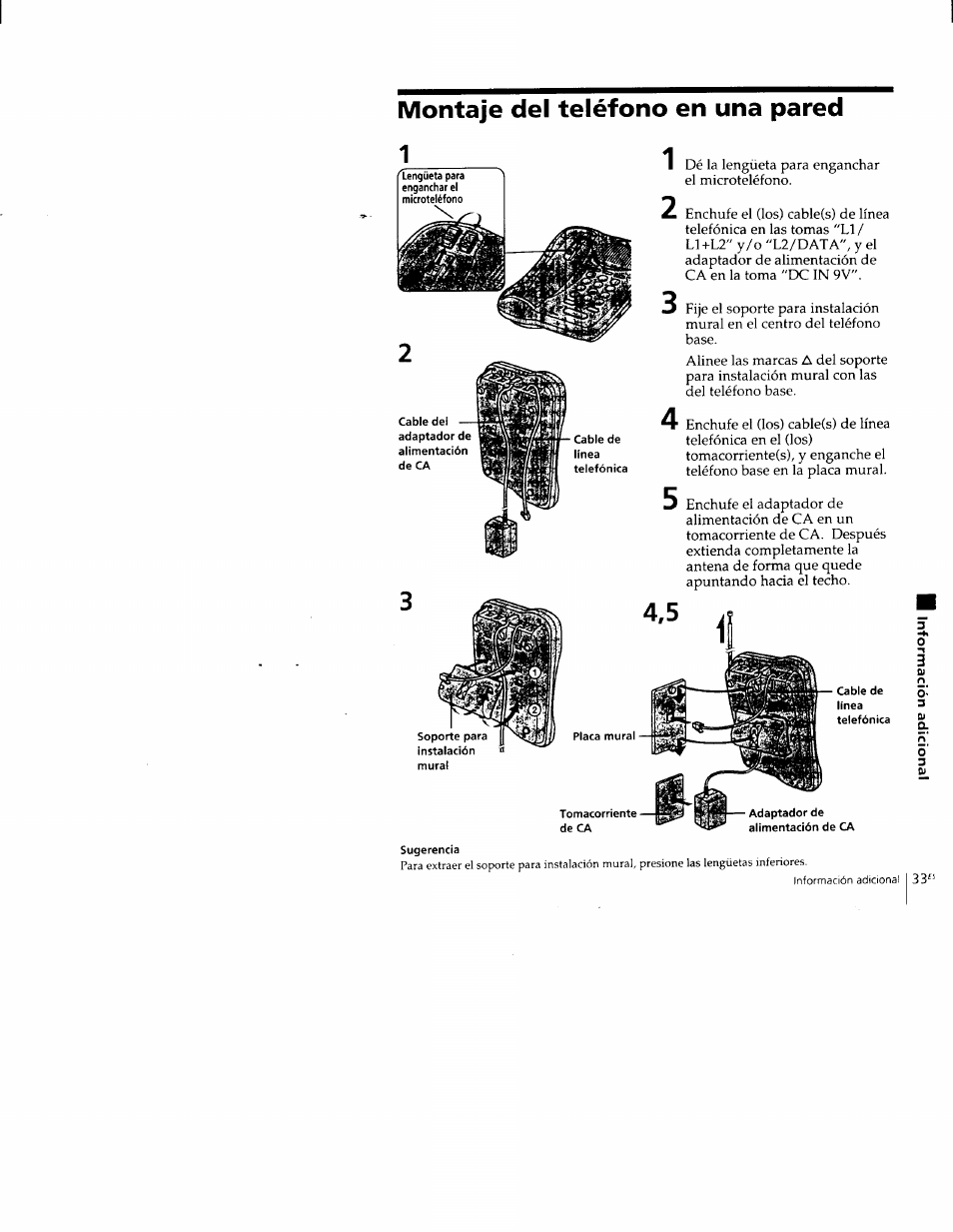 Montaje del teléfono en una pared | Sony SPP-M502 User Manual | Page 71 / 78