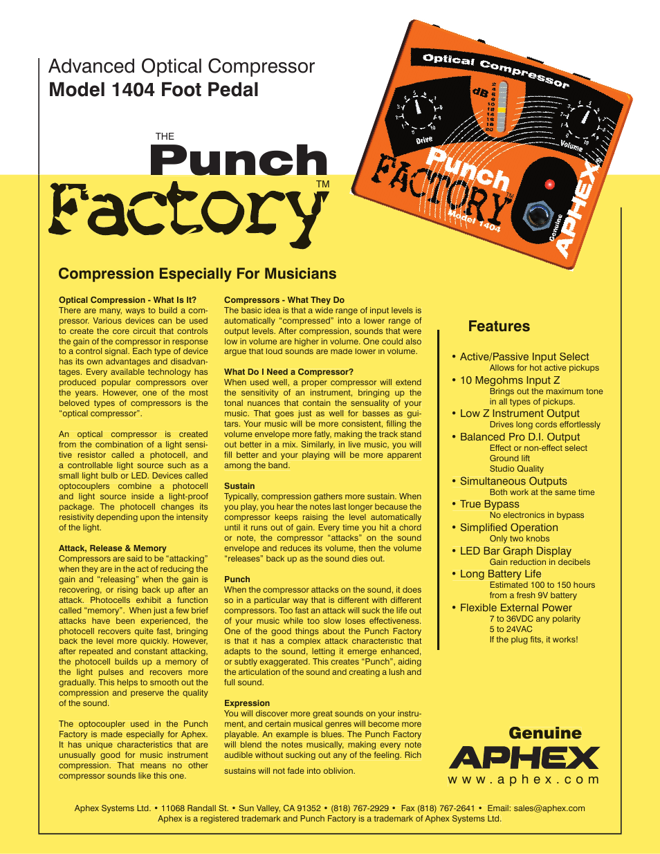 Aphex Systems Foot Pedal 1404 User Manual | 1 page