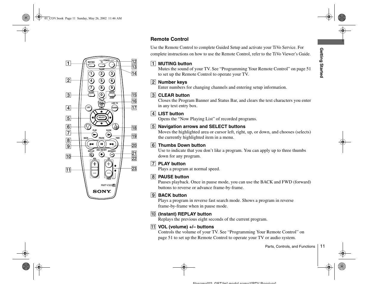 Remote control | Sony SVR-2000 User Manual | Page 11 / 68