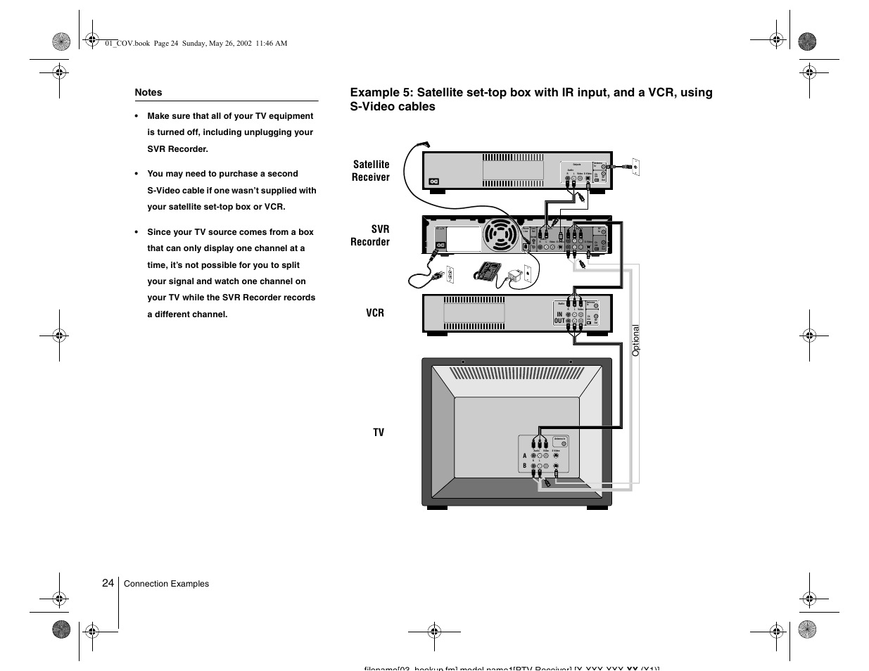 Vcr svr recorder satellite receiver tv, Optional | Sony SVR-2000 User Manual | Page 24 / 68