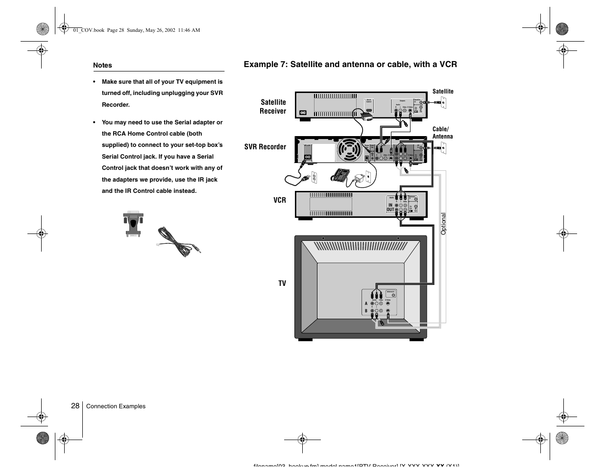 Vcr svr recorder satellite receiver tv, Optional, Satellite cable/ antenna | Sony SVR-2000 User Manual | Page 28 / 68