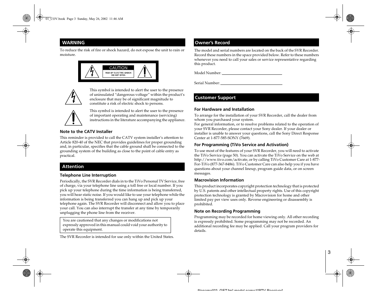 Sony SVR-2000 User Manual | Page 3 / 68