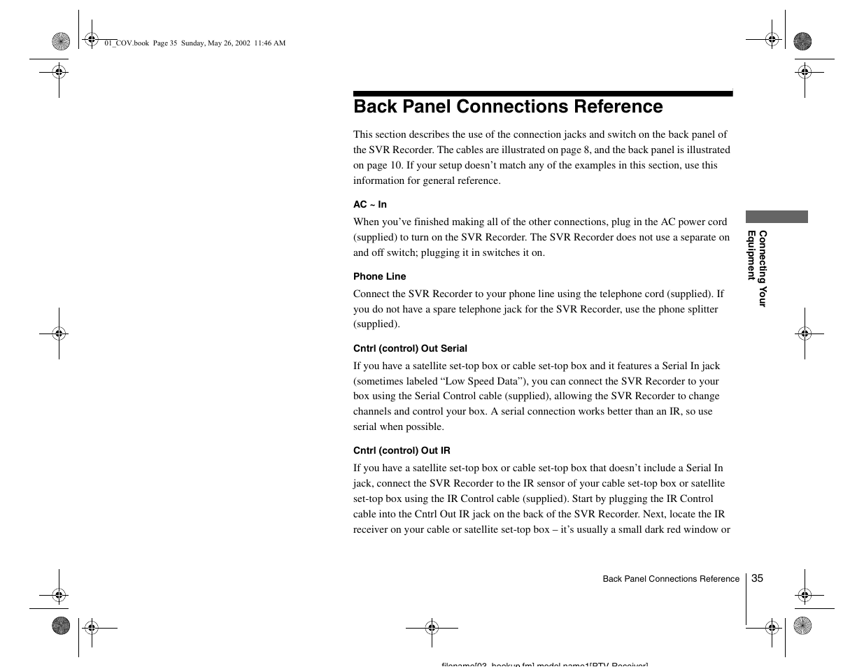 Back panel connections reference | Sony SVR-2000 User Manual | Page 35 / 68