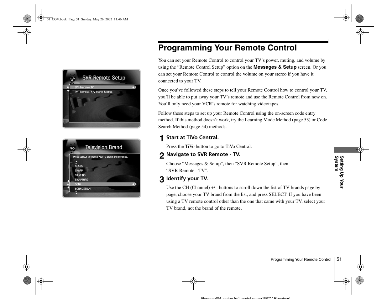 Programming your remote control | Sony SVR-2000 User Manual | Page 51 / 68