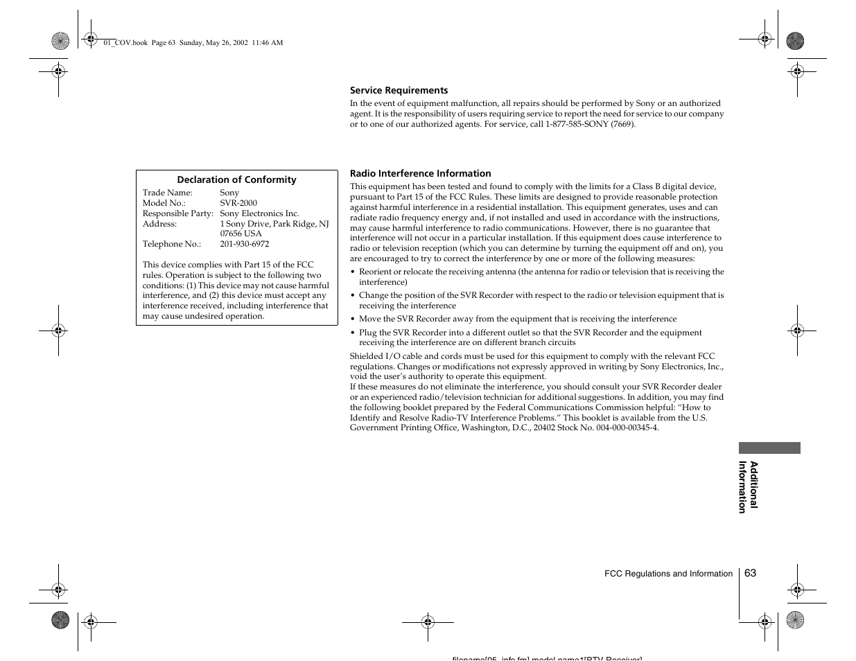 Sony SVR-2000 User Manual | Page 63 / 68