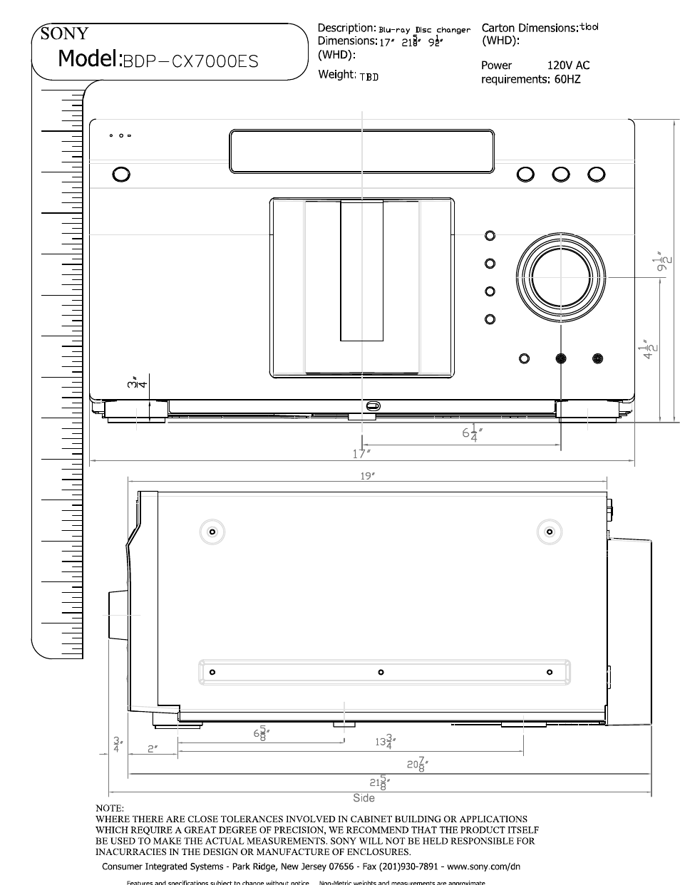 Sony BDP-CX7000ES User Manual | 2 pages