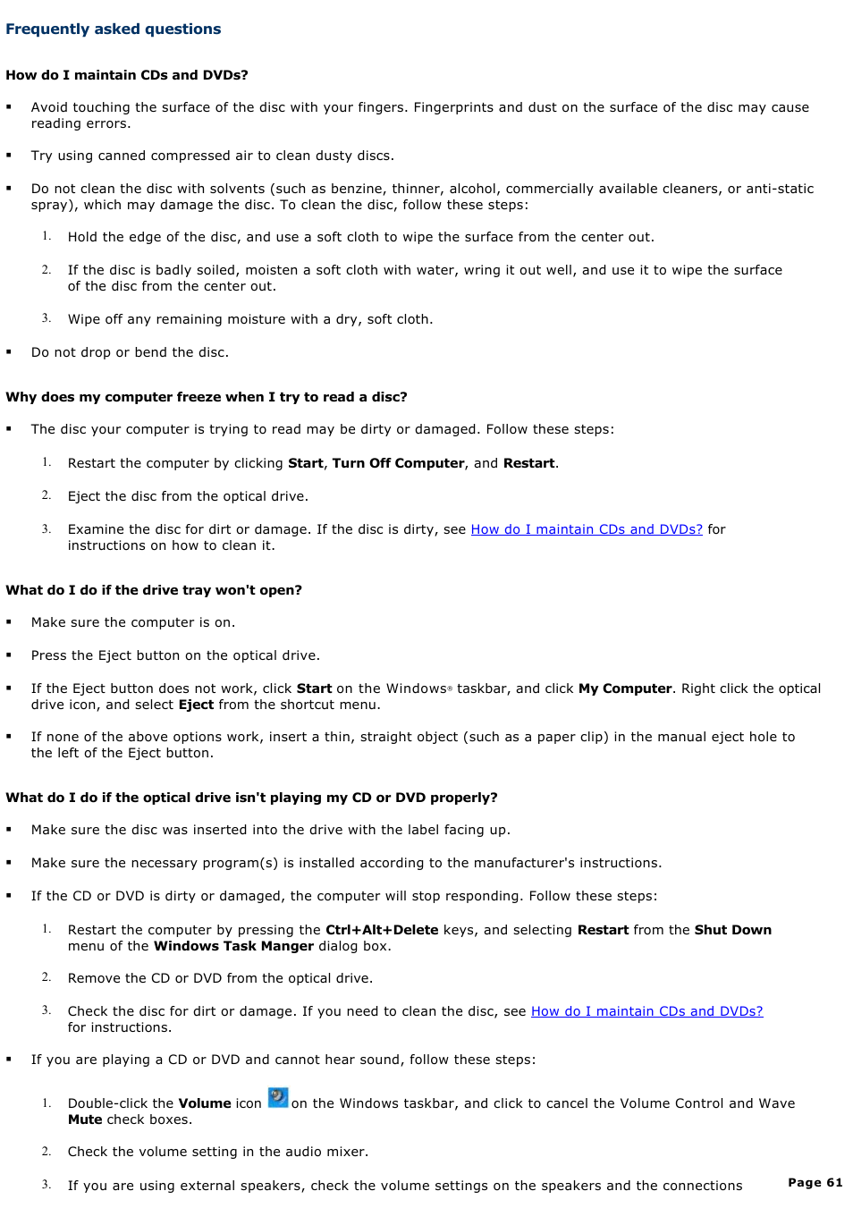 Frequently asked questions | Sony PCG-K17 User Manual | Page 61 / 145