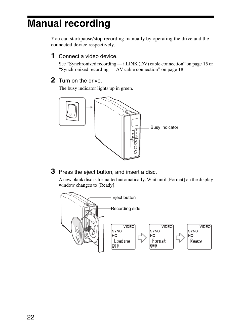 Manual recording | Sony VRD-VC20 User Manual | Page 22 / 56