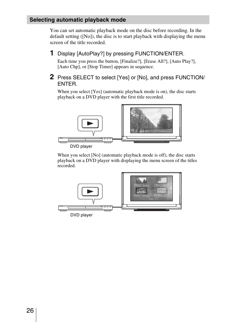 Selecting automatic playback mode | Sony VRD-VC20 User Manual | Page 26 / 56