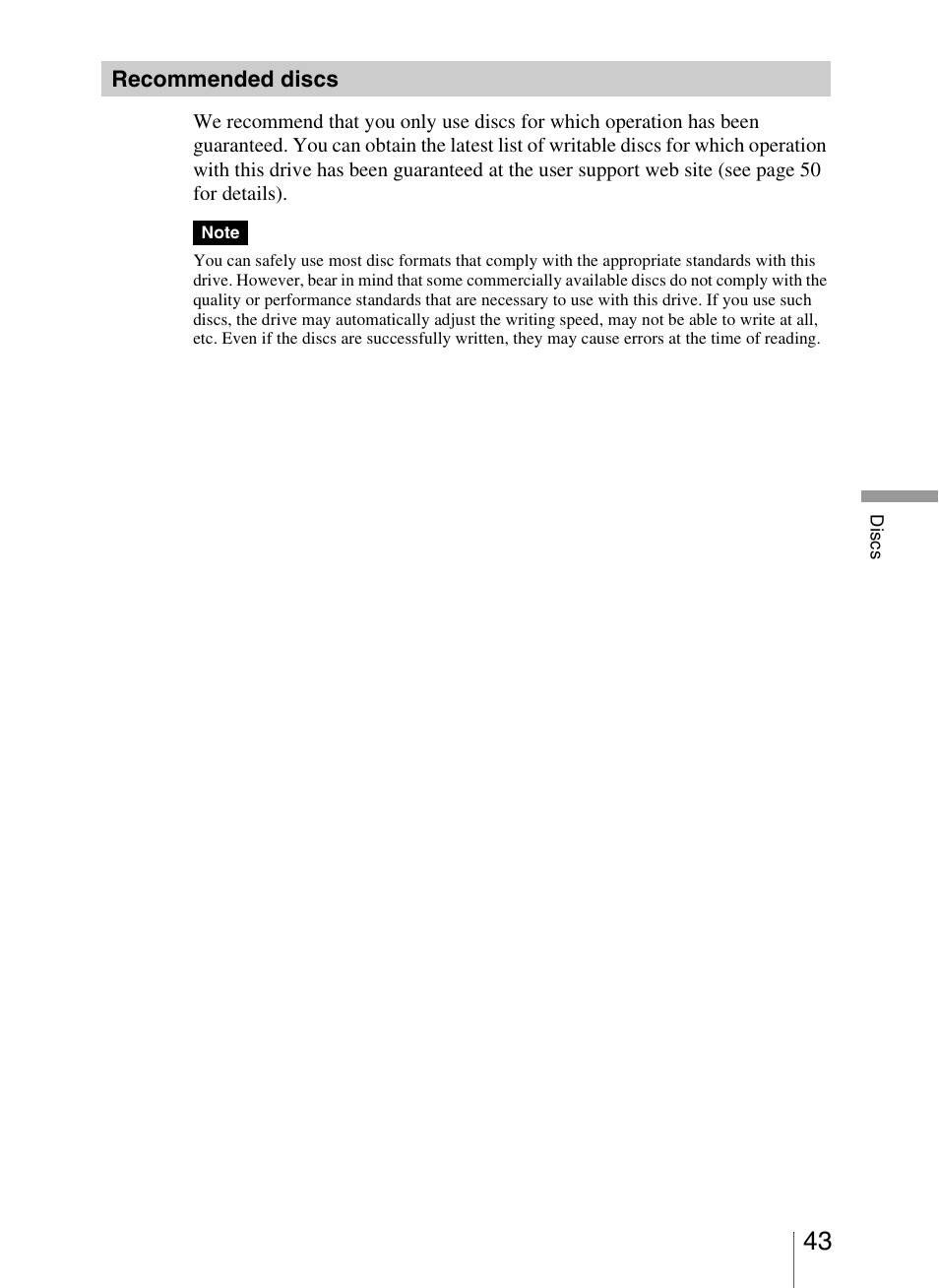Recommended discs | Sony VRD-VC20 User Manual | Page 43 / 56