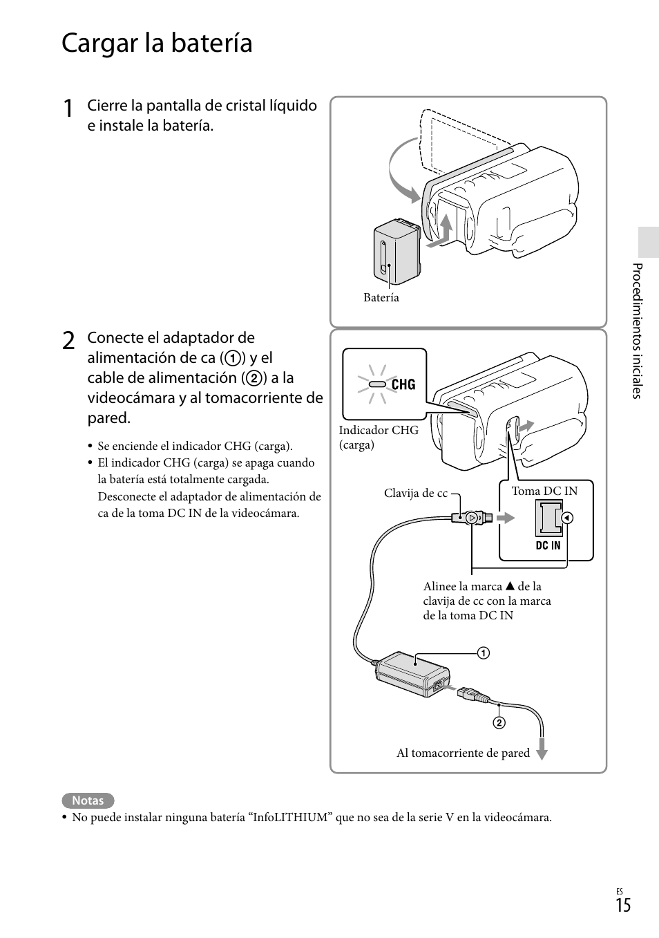 Cargar la batería, Ía (15), Ga) (15) | Oma dc in (15) | Sony HDR-TD20V User Manual | Page 111 / 191