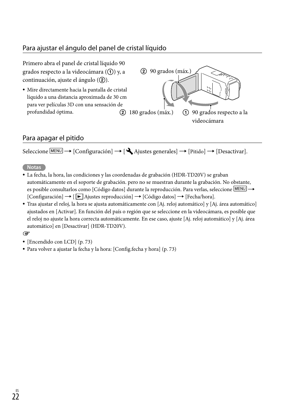 Para apagar el pitido | Sony HDR-TD20V User Manual | Page 118 / 191