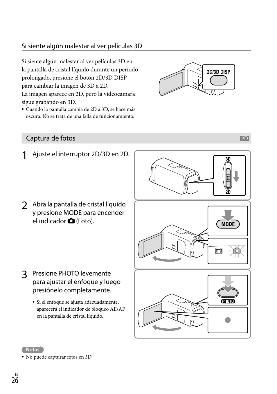 Captura de fotos, Talla) (26), O (26) | Op (26) | Sony HDR-TD20V User Manual | Page 122 / 191
