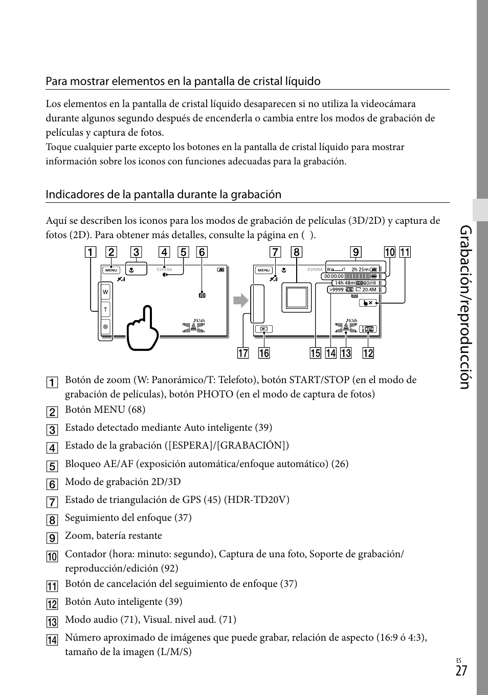 Y (27), Gr abación/r epr oduc ción | Sony HDR-TD20V User Manual | Page 123 / 191
