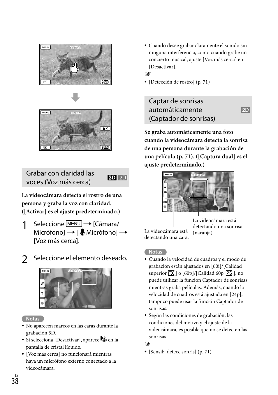 Grabar con claridad las voces (voz más cerca), Seleccione el elemento deseado | Sony HDR-TD20V User Manual | Page 134 / 191