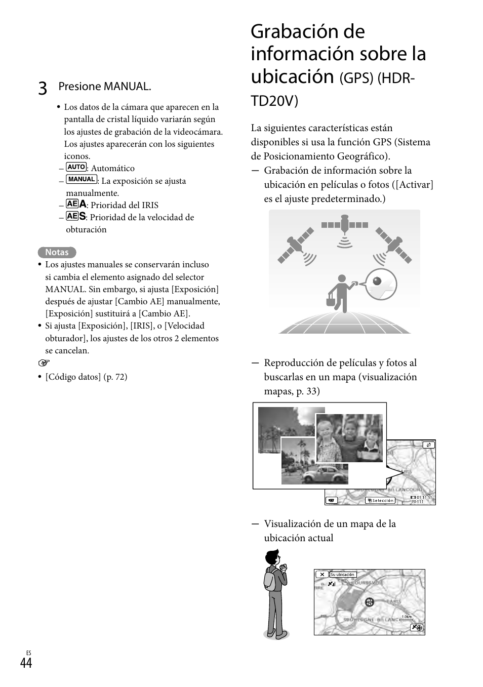 Grabación de información sobre la ubicación, Gps) (hdr- td20v) | Sony HDR-TD20V User Manual | Page 140 / 191