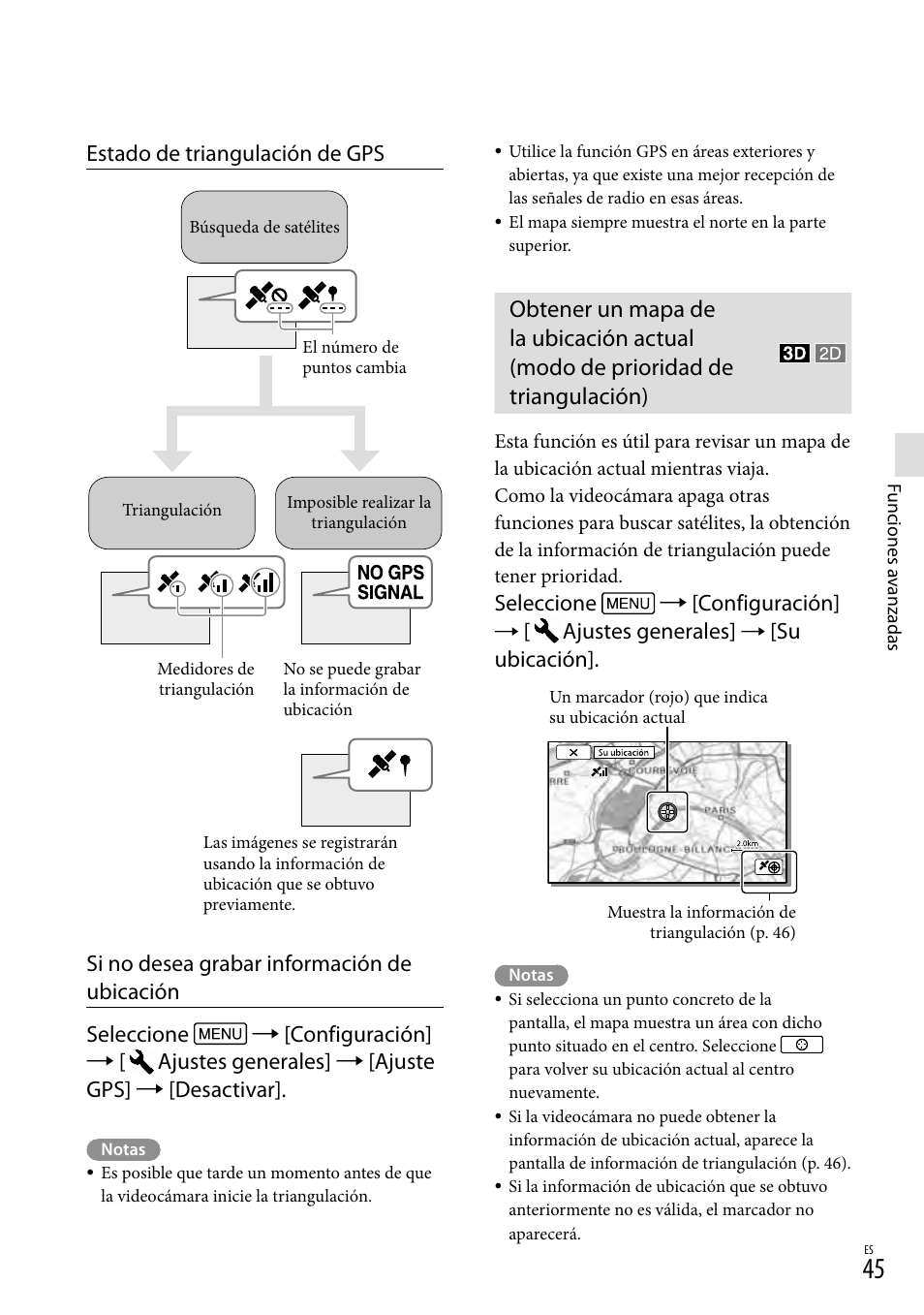 Triangulación), N de gps (45) (hd, Seleccione  [configuración | Ajustes generales, Su ubicación | Sony HDR-TD20V User Manual | Page 141 / 191