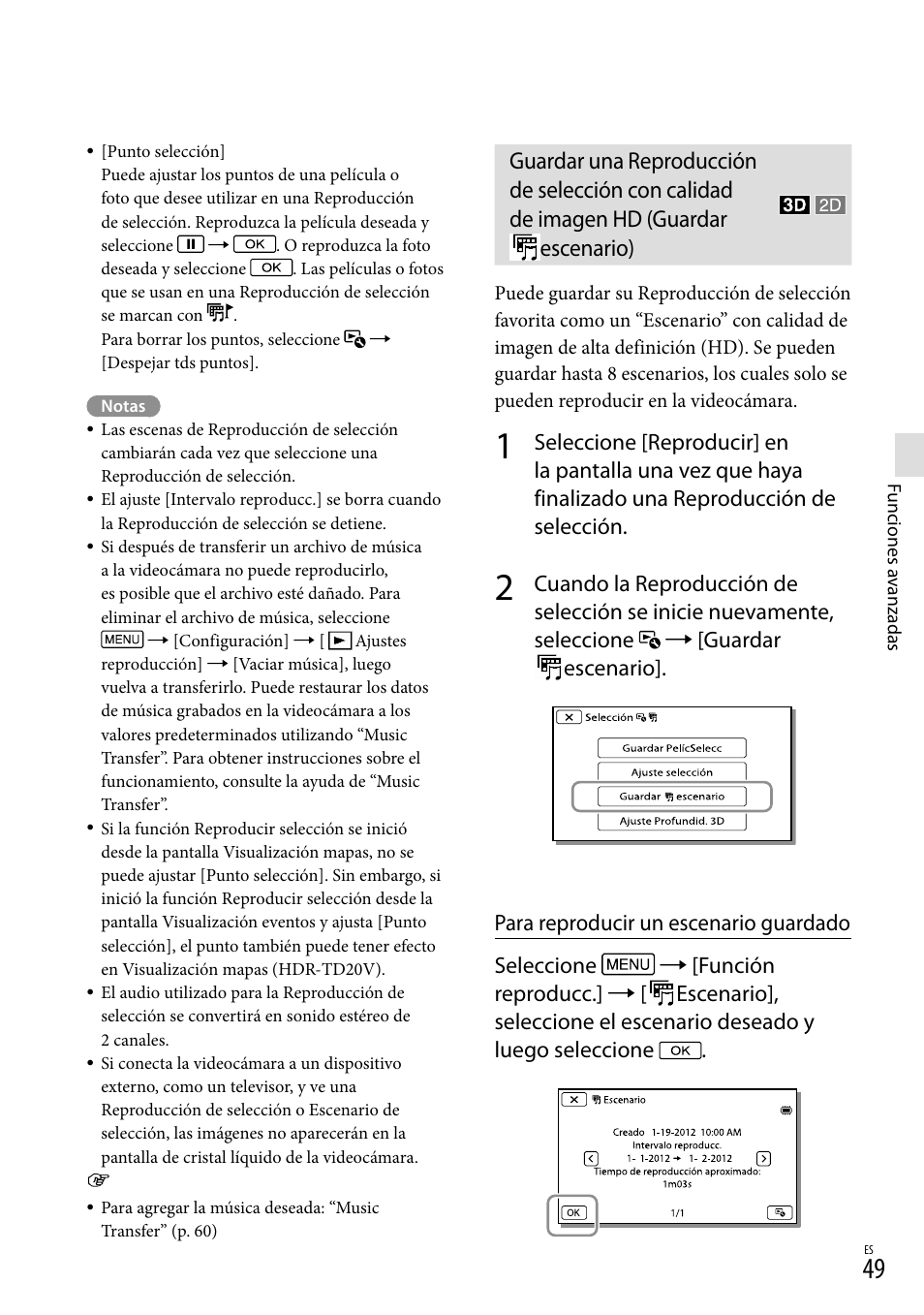 Guardar, Escenario) | Sony HDR-TD20V User Manual | Page 145 / 191
