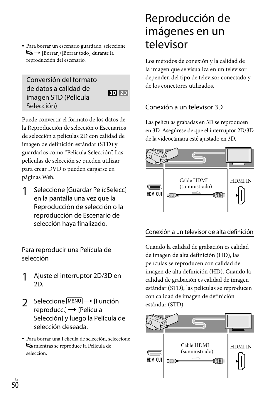Reproducción de imágenes en un televisor, Selección), Oma hdmi out (50) | Sony HDR-TD20V User Manual | Page 146 / 191